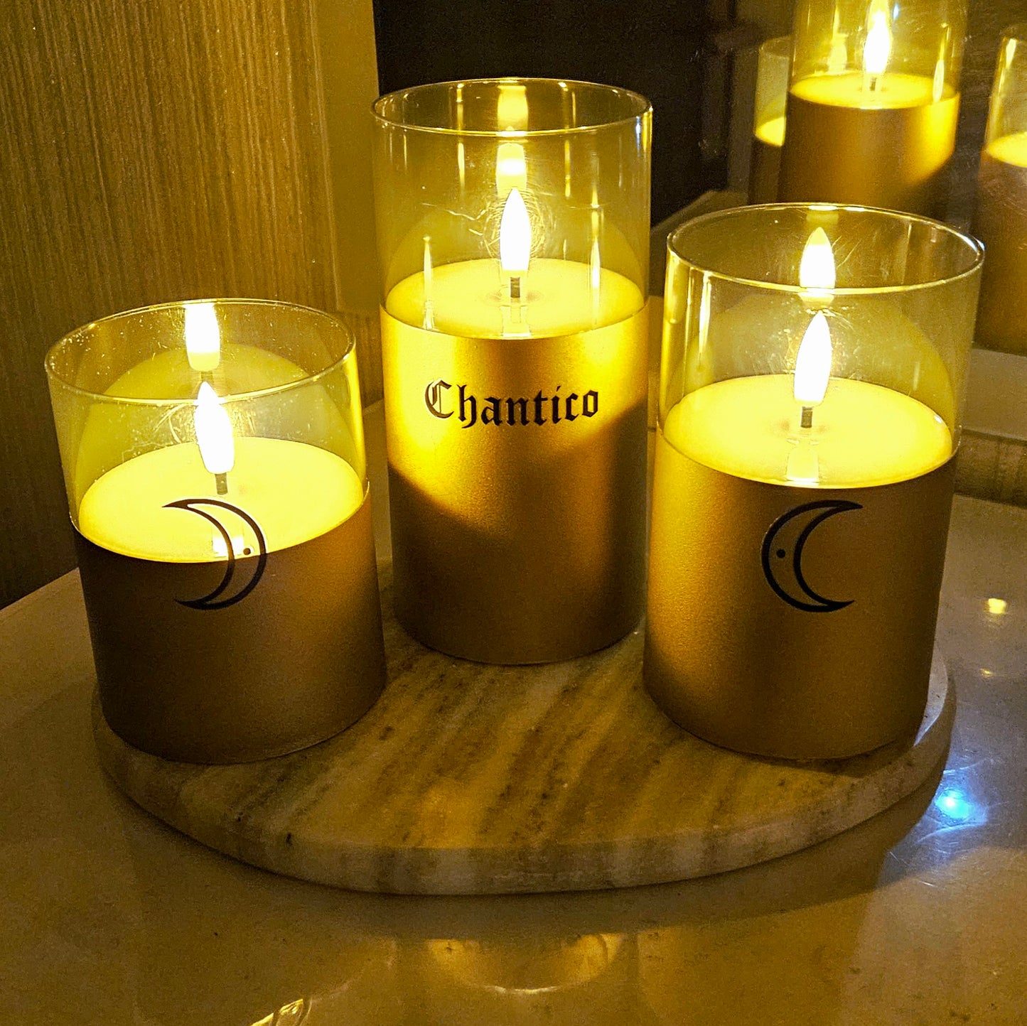 Chantico Świece Elektryczne z Pilotem - Czarno-Złote - 3 szt.