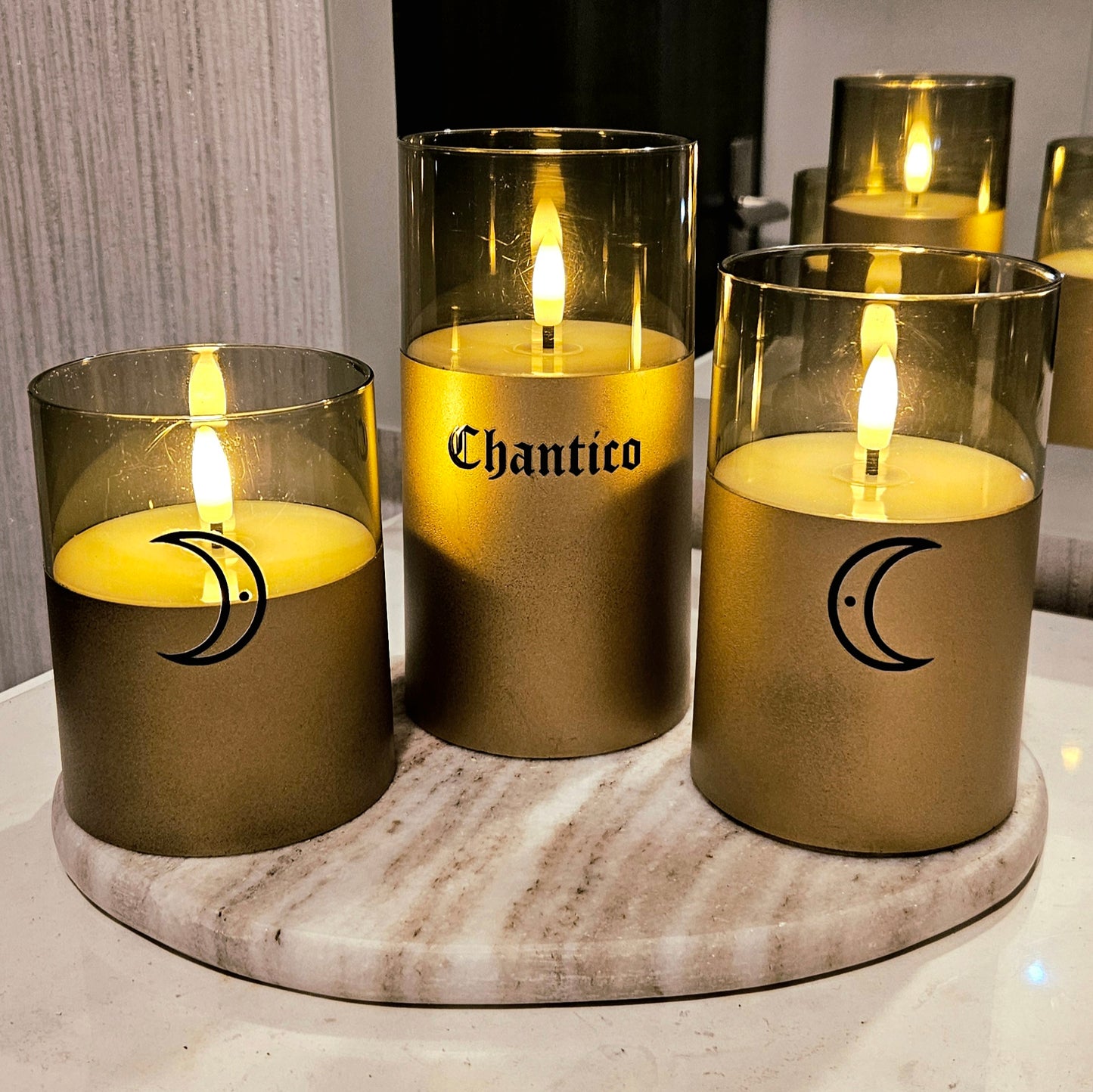 Chantico Świece Elektryczne z Pilotem - Czarno-Złote - 3 szt.