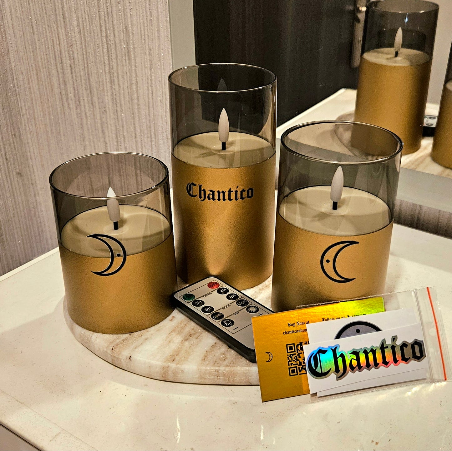 Chantico Świece Elektryczne z Pilotem - Czarno-Złote - 3 szt.